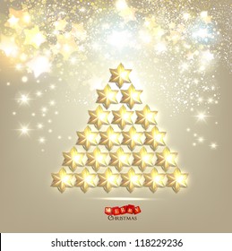 Shining  christmas tree made from golden stars