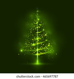 Shining christmas tree, the magic christmas tree, shinny christmas tree.Happy new year and merry christmas abstract background.Vector illustration