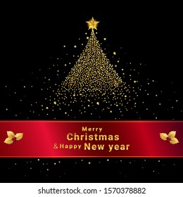 Shining Christmas tree at night banner for festive season 