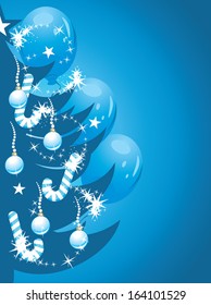Shining Christmas tree on the dark blue background. Vector
