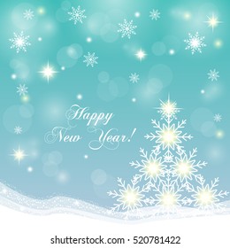 Shining Christmas tree from snowflakes. Abstract background vibrant stars gleam, flashes and sparkles.  Happy New Year 2017 and Christmas.   Vector illustration