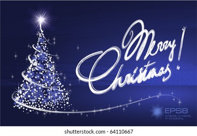 Shining Christmas  tree with stars and sparkles. Vector.