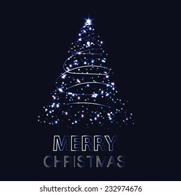 Shining Christmas tree. Vector illustration with background 