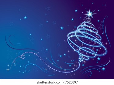 Shining christmas tree, vector illustration