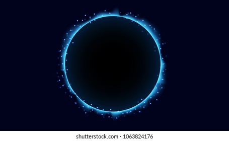 Shining circle banner. Abstract ring neon background. Glowing spiral. Shine round frame with light circles effect. copy space for your message. Vector illustration