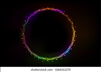 Shining circle banner. Abstract ring neon background. Glowing spiral. Shine round frame with light circles effect. copy space for your message. Vector illustration