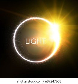 Shining Circle Banner with Flash Light. Abstract Light Background. Vector illustration