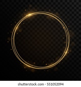 Shining circle golden frame. Isolated on black transparent background. Vector illustration, eps 10.