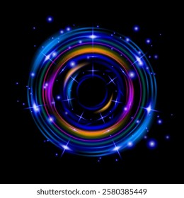 Shining circle. Magic, cosmic, neon object. Design element for flyers, banners, websites, posters. Glow, stars