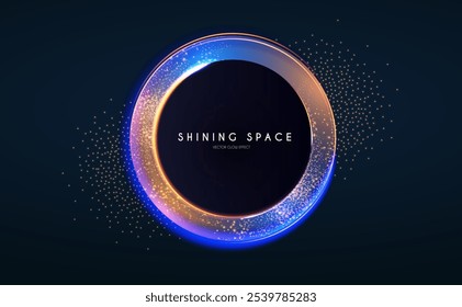 Shining circle neon banner with glitter and light effect