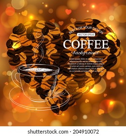 Shining coffee background. Vector illustration.
