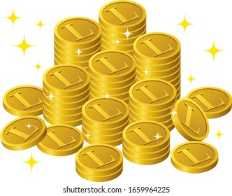 Shining coins written as L are stacked