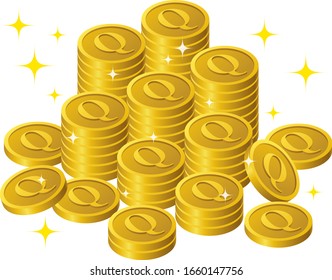 Shining coins written as Q are stacked