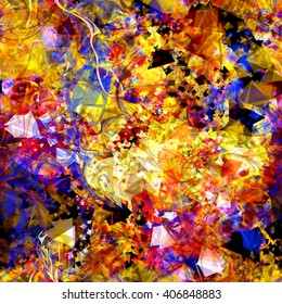 Shining, colorful background. Abstract seamless pattern. Gold and jewelry. Triangular elements and wavy lines.