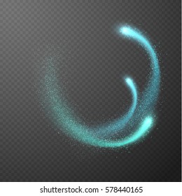 Shining comets with particle dust trail on checkered background. Vector eps10