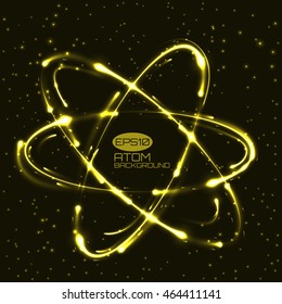 Shining cosmic atom model. Vector Illustration.