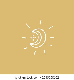 Shining crescent moon drawing. Trendy boho art, print. Wild moonchild concept, witchcraft culture, magic sign or symbol. Vector hand drawn illustration. 
