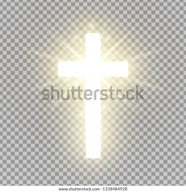 透明な背景に輝く十字架 宗教の象徴 輝く聖十字架 イースターとクリスマスのサイン 天国のコンセプト ベクターイラスト のベクター画像素材 ロイヤリティ フリー