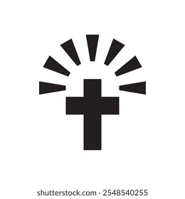 shining cross symbol flat vector silhouette, church Christian vector design illustration, isolated on white background. 