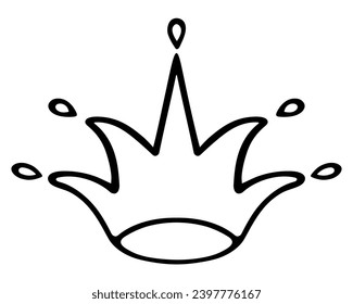 Shining crown. View from below. Sketch. Precious headdress with sharp ends. Attribute of a royal person. Vector illustration. Doodle style. Outline on isolated background. Coloring book for children. 