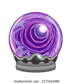 Shining crystal or plasma ball isolated on white background. Glowing magic sphere with light flashes effects. Magic and fortune teller web icon concept. Plasma ball vector background. For game design