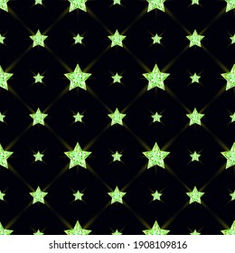 Brillantes estrellas de cristal fondo. Ilustración vectorial 3D. Espacio y fondo nocturno. Patrón sin foco.