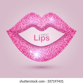 Shining Diamond Lips. Glamor Design. Jewelry & Fashion Element. Vector illustration