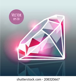 Shining diamond on gradient background. Vector illustration. Fully editable vector. Element for web, app, greeting card, decor, game, design, packaging ,gift wrap, social media, invitation. Eps 10.