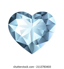 Schleudernde diamantförmige Herzform. Blaues weißes Kristallherz, einzeln auf weißem Hintergrund. Vektorgrafik