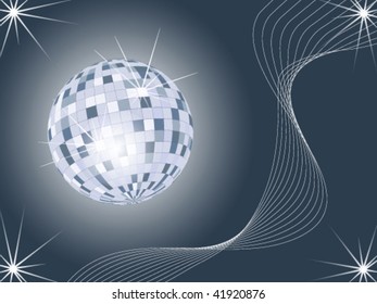 shining disco ball on abstract background, vector illustration