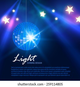Shining disco ball & spotlights. Vector illustration