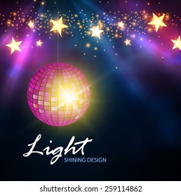 Shining disco ball & spotlights. Vector illustration