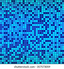 Shining disco mosaic background with light and dark blue colors. Round pixels are easily editable.