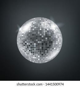 Shining disco sphere. Vector card template 