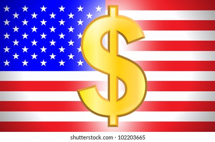 Shining Dollar symbol with USA flag