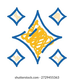 Leuchtendes Doodle-Stern-Symbol mit gelb geritzter Füllung und strahlenden Diamantfunkeln, symbolisierend Sauberkeit, frischen Glanz, Magie, glänzend poliert und hygienischen hellen Effekt