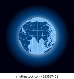 shining earth globe icon on black background