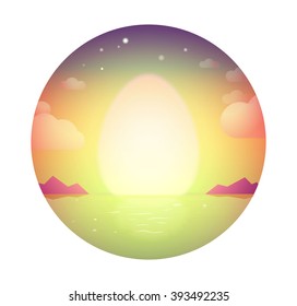 Shining Easter egg on the sunrise. Vector illustration|icon.