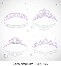 Shining elegant violet  tiaras with diamonds and pearls