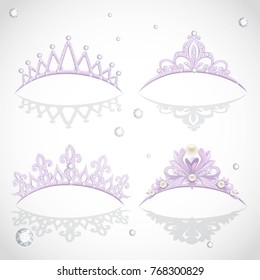 Elegante violette Tiaras mit Diamanten und Perlen