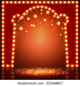 Shining empty space with arch and stars. Vector illustration