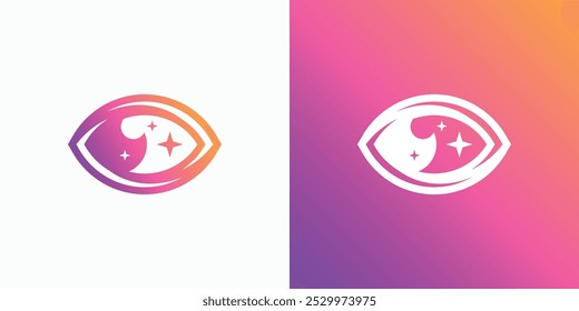 Shining eye shape vector logo design with modern, simple, clean and abstract style. Icon for business, health care, eye care and personal branding.