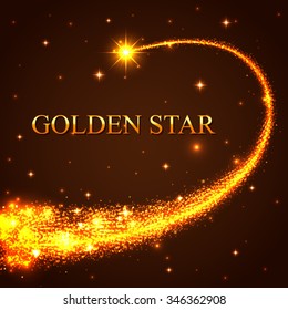 Shining falling golden star in the night sky.