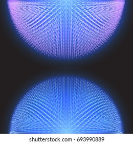 Shining fibrous sphere. Vector abstract background made in 80s style.