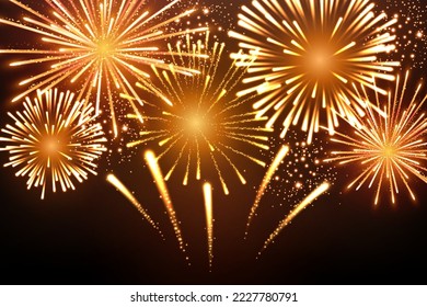 Shining fireworks background, New year celebration. Vector Illustration