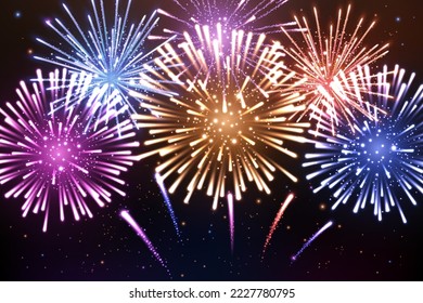 Shining fireworks background, New year celebration. Vector Illustration
