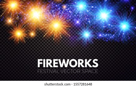 Shining fireworks on transparent background. Holiday and party decoration.