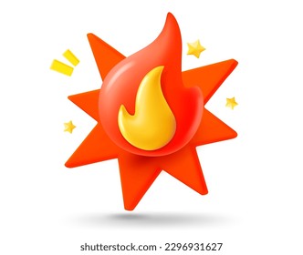 Shining flame effect. 3d vector mobile application icon with notification