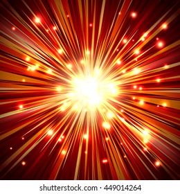 Shining a flash light with rays and sparkles; Abstract background of the fiery explosion and scattering rays; Release of powerful energy; Eps10