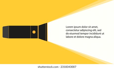 Shining flashlight. Comic electric lantern lamp idea doodle. Banner. Vector graphics